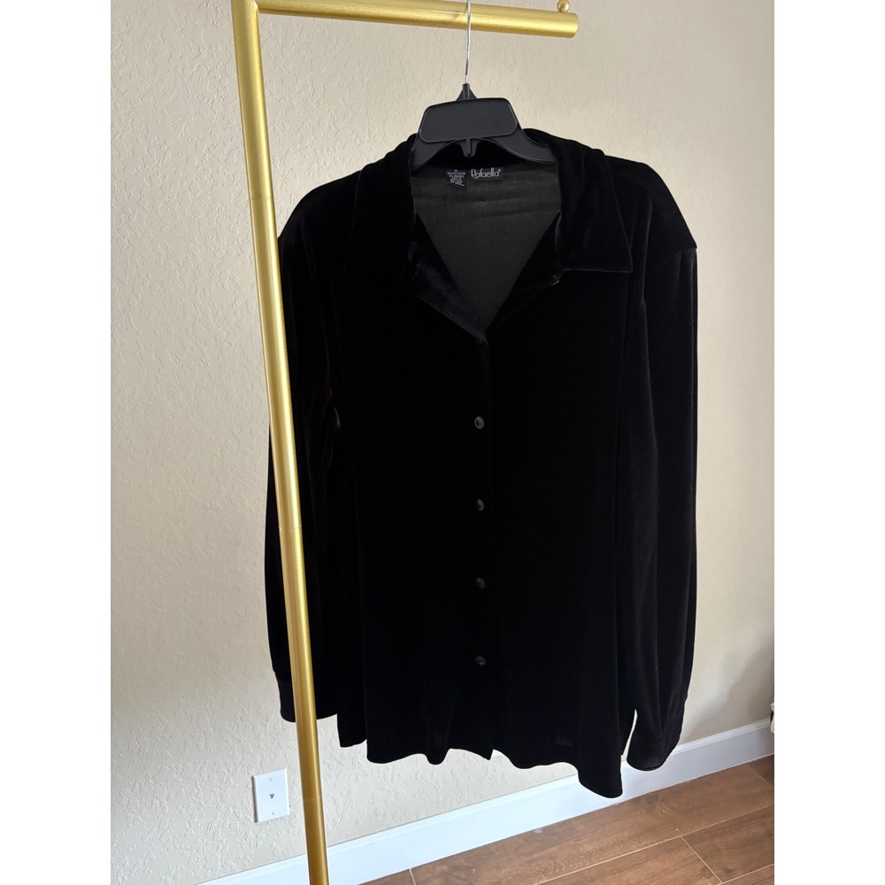 Rafaella Blouse Women's Black‎ Velvet Stretch XL Holiday Minimalist Goth